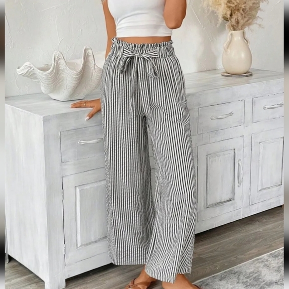 Full Size Striped Wide Leg Paper Bag Pants Plus Size - Picture 3 of 3
